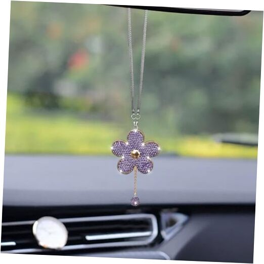 Bling Car Hanging Charm Accessories, Crystal Flower Car Rear View Mirror Purple