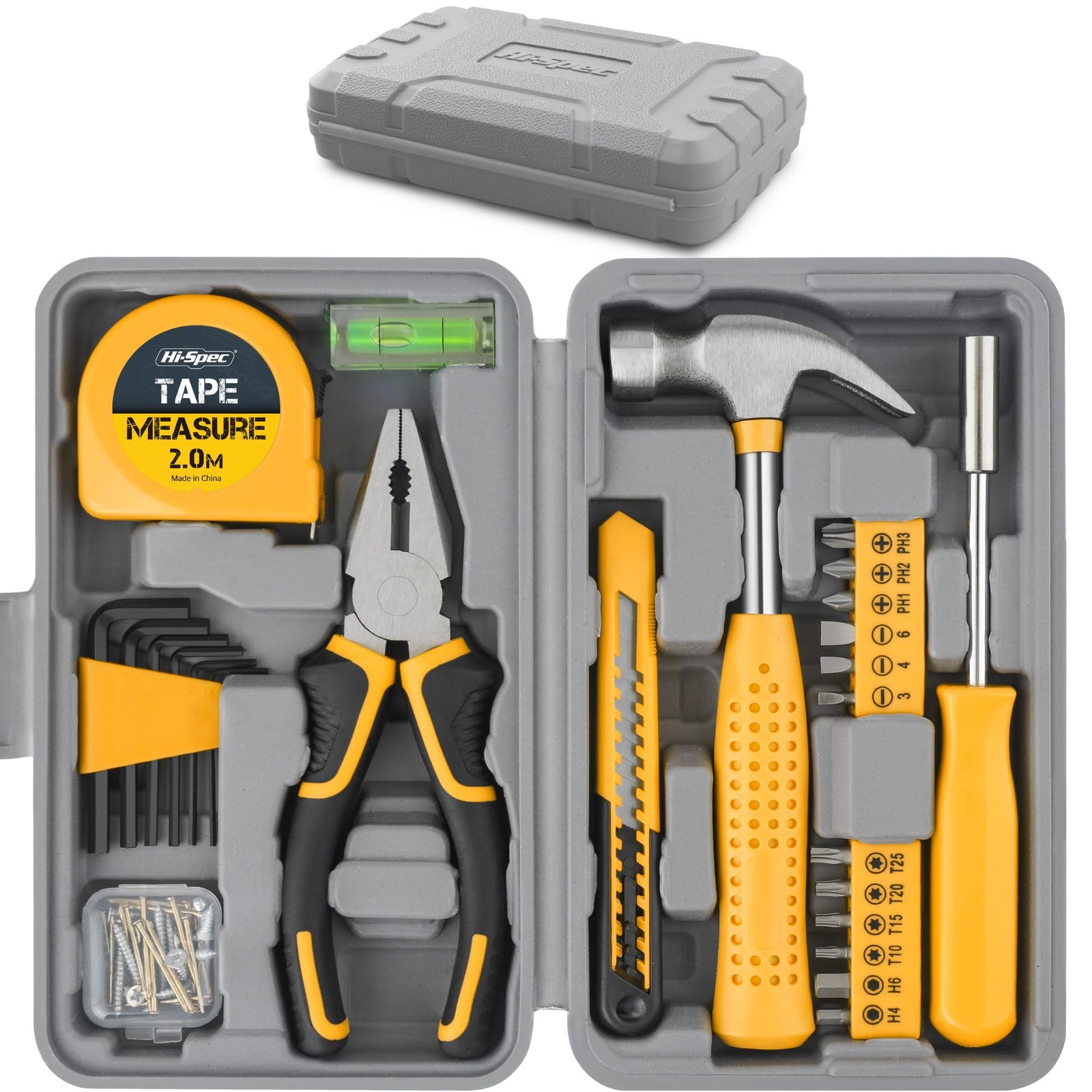 Hi-Spec Small Tool Box for Home and Office DIY, 25-Piece 25 Piece, Yellow 