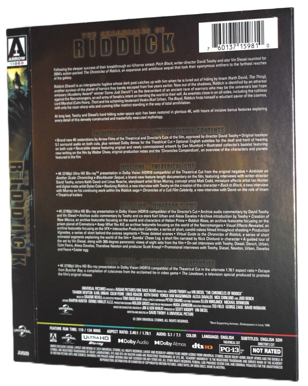 UHD SLIPCOVER ONLY -Fits: The Chronicles of Riddick Arrow Ultra HD 4K Limited Ed
