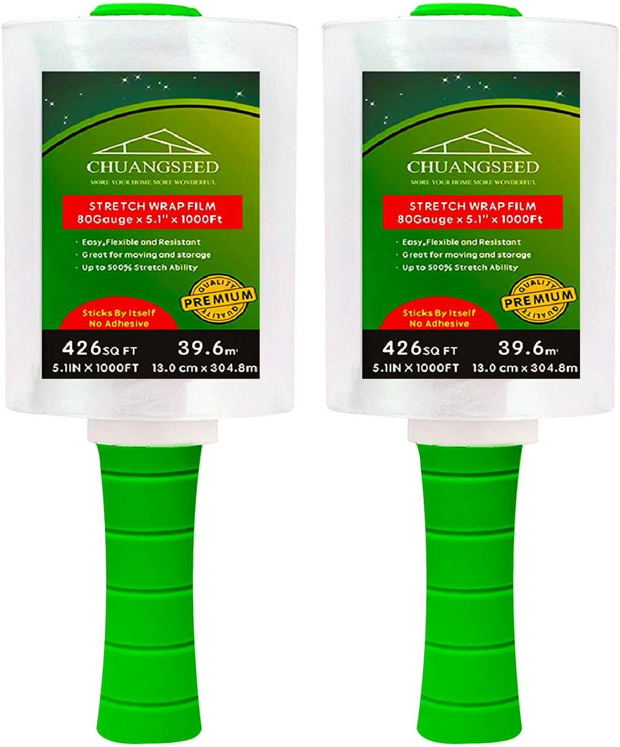 2-Pack Industrial Mini Clear Stretch Wrap Film 80 Gauge 5.1" 1000Ft for Pallet W