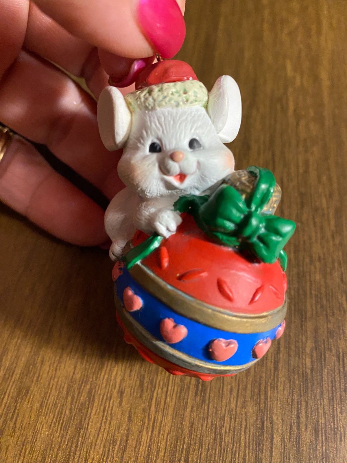 VTG Plastic 1992 Lustre Fame MOUSE On Xmas Ball Christmas Ornament 2 3/4"