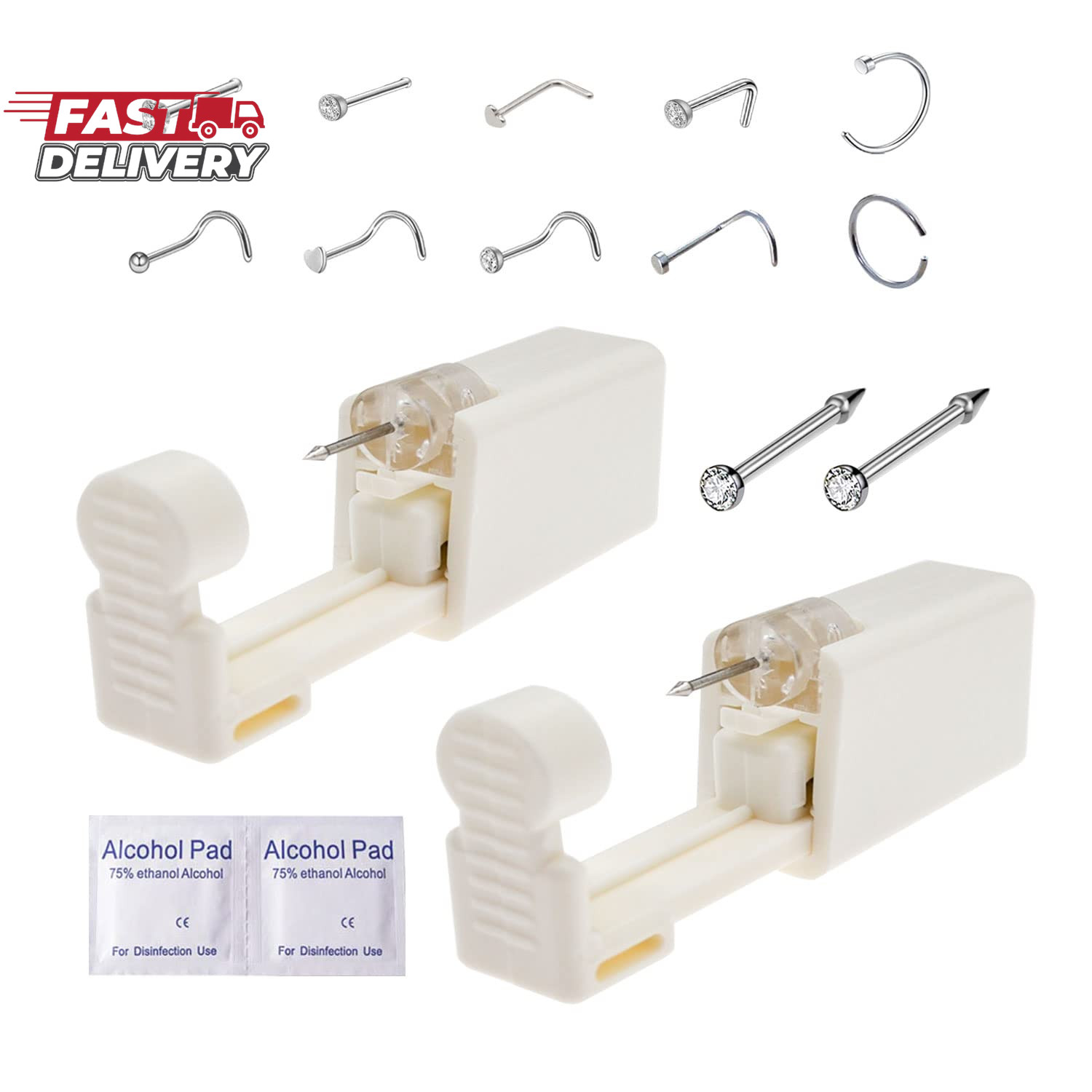 Nose Piercing Kit, DIEWEISIMI 2 Pack Disposable Self Nose Piercing Gun with 10 P