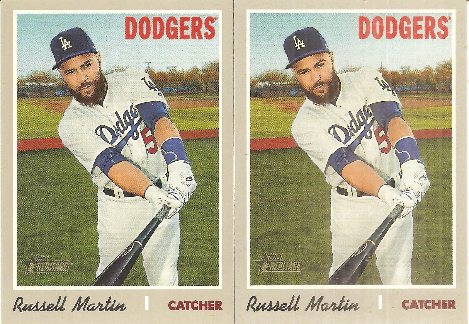 2 CARD 2019 TOPPS HERITAGE RUSSELL MARTIN BASEBALL CARD LOT