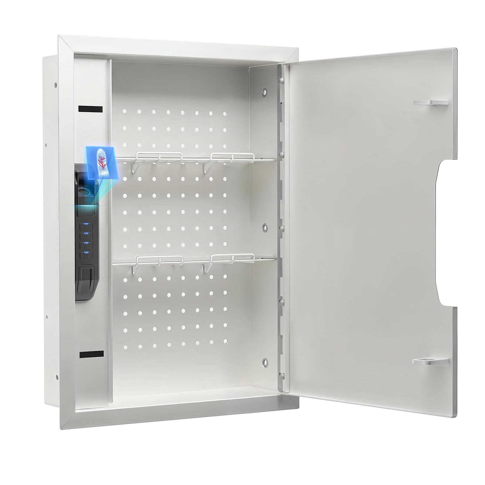 Quick Access Wall Safe with Finger Vein Recognition Lock White Wall Safes Box...