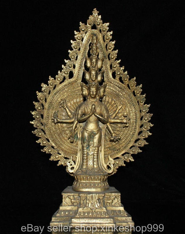 16.6" Old Chinese Copper Buddhism 1000 Arms Avalokiteshvara of Goddess Statue
