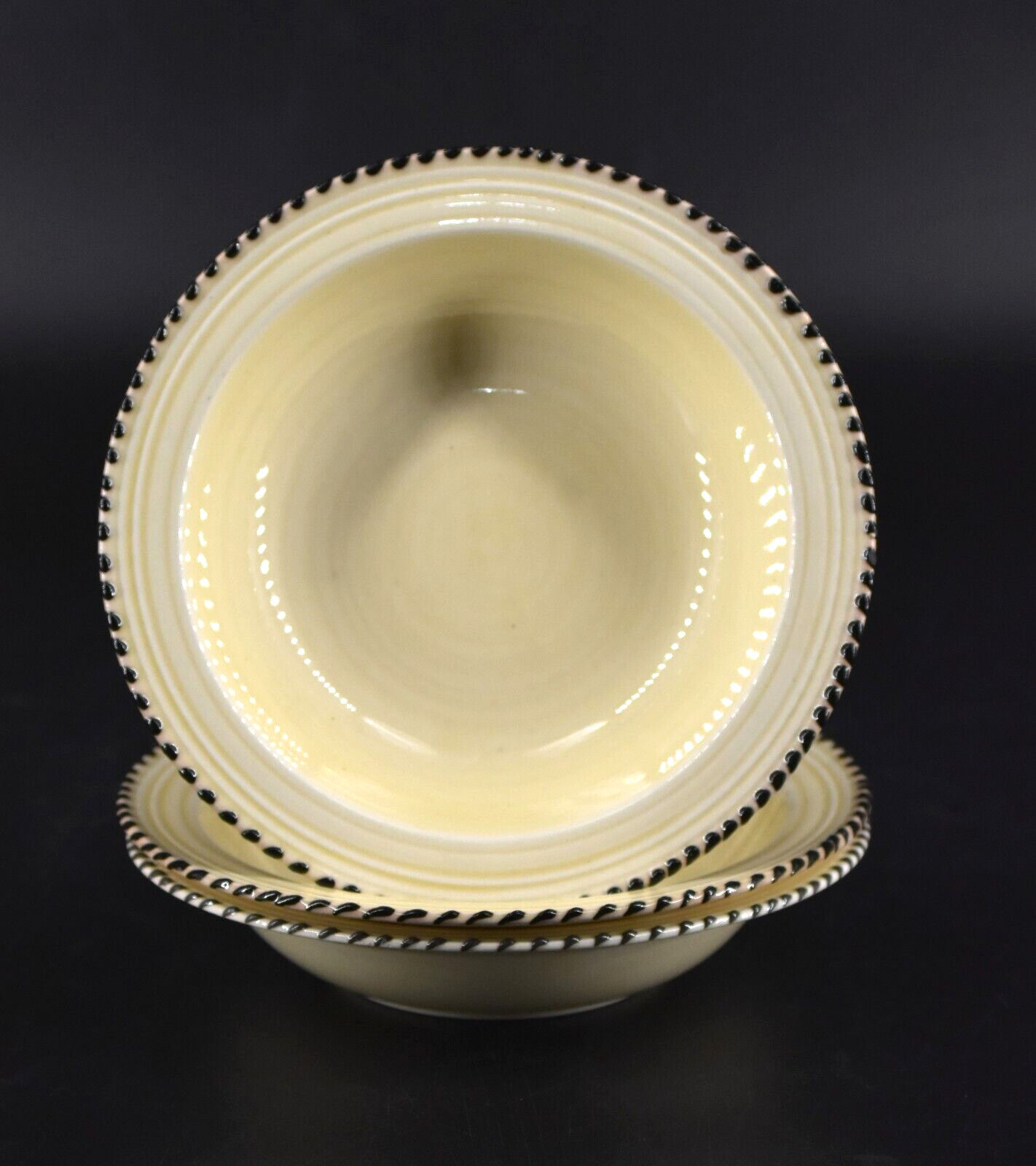 Set of 3 VTG Crown Ducal Fruit Bowls Cream w/Black Stitch Pattern #784158