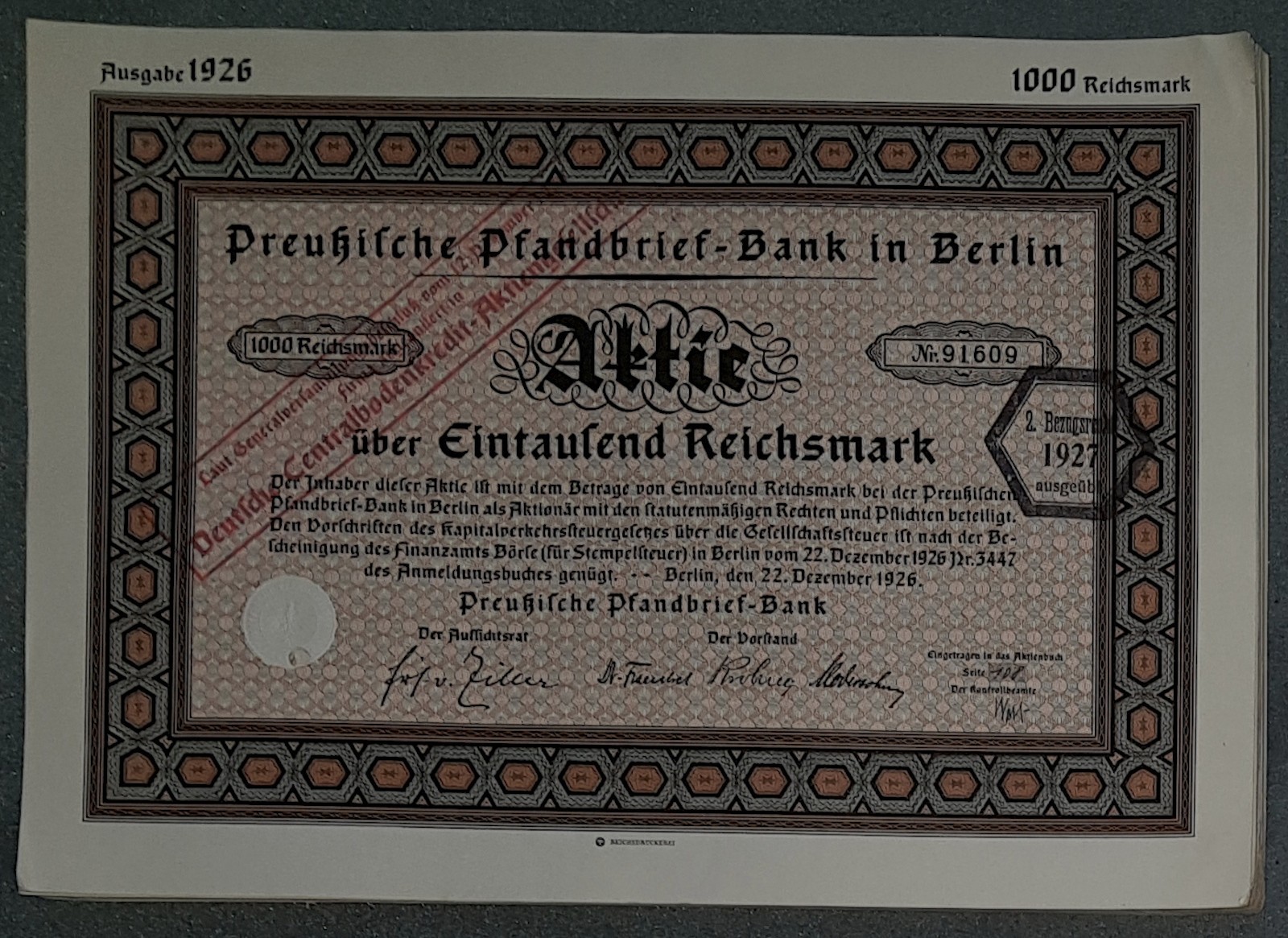 70 x Prussian Pfandbrief Bank in Berlin 1926 1000 RM