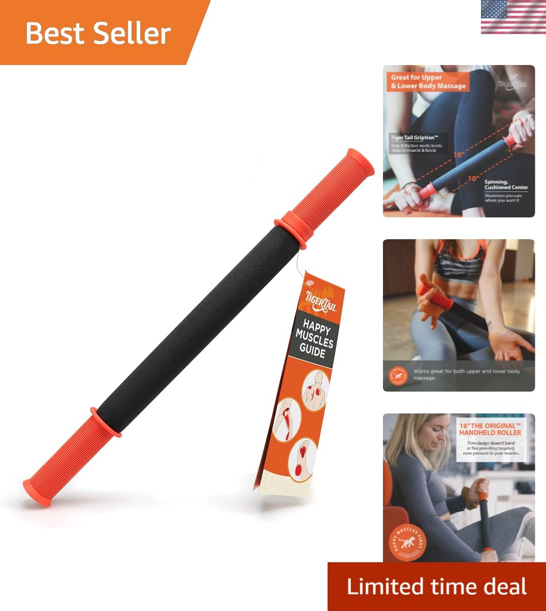 18in Massage Stick Portable Roller, Handheld, Deep Tissue Foam Roller, Body M...