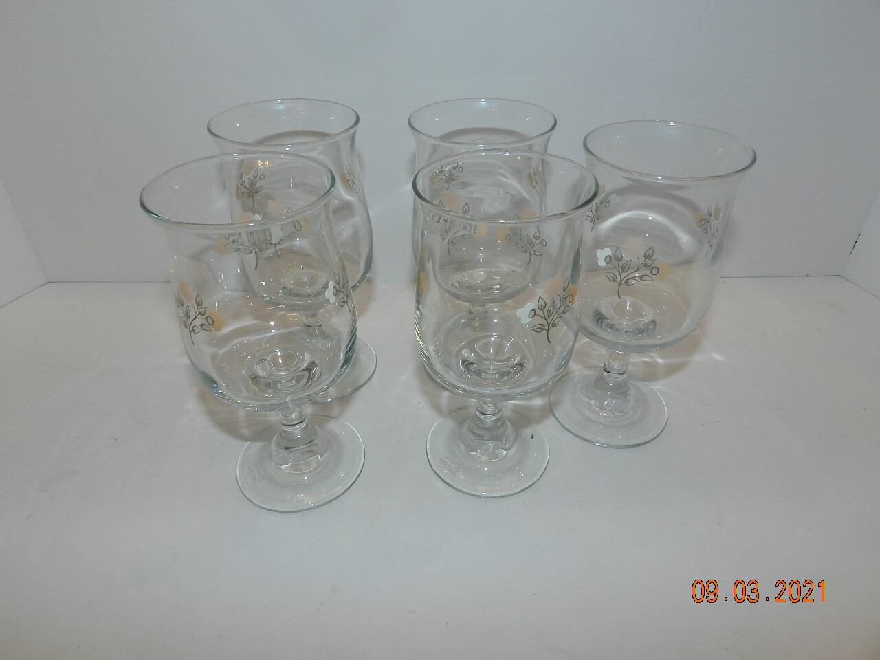 5 Pfaltzgraff Remembrance Juice Glasses Pink Peach White Flower Stemware goblets