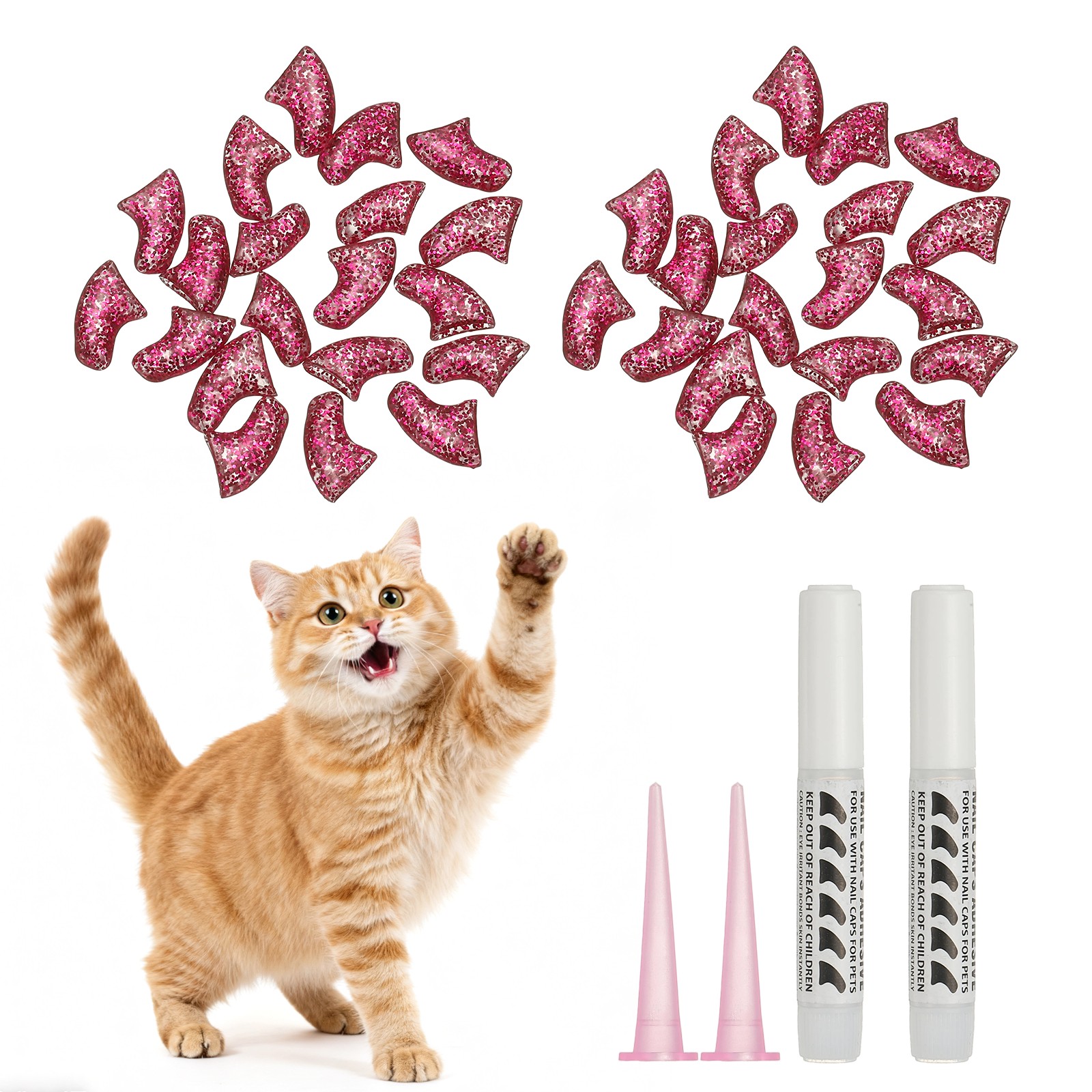 Cat Nail Caps, Cat Claw Covers with Adhesive Glue (40 Pcs, XS, Crystal Pink)