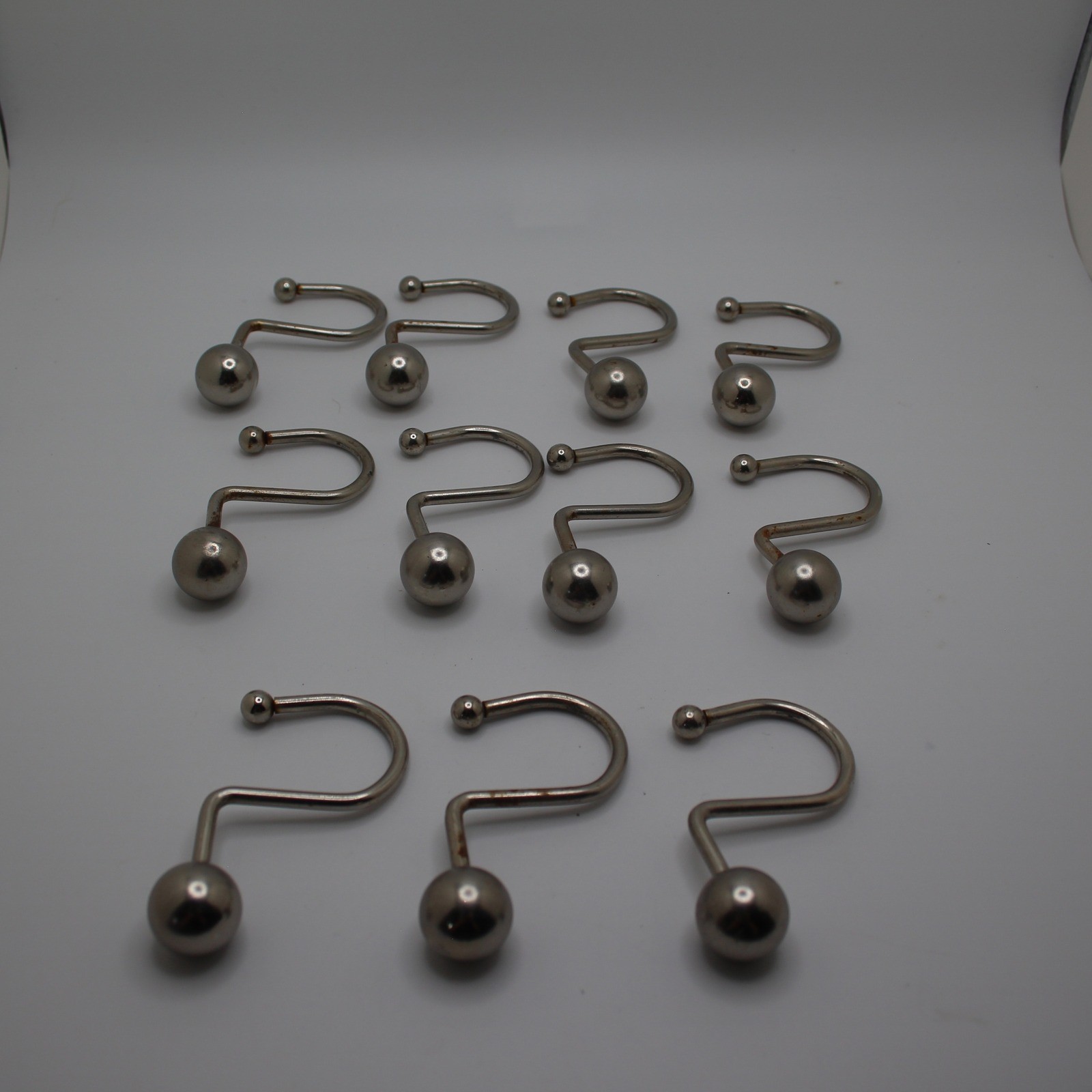 Vintage Metal Shower Curtain Hooks with Ball Ends - Set of 9