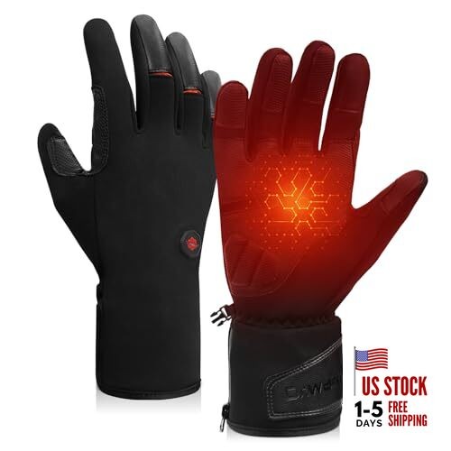  Heated Gloves for Men Women,Rechargeable Battery Heated Work Medium Black
