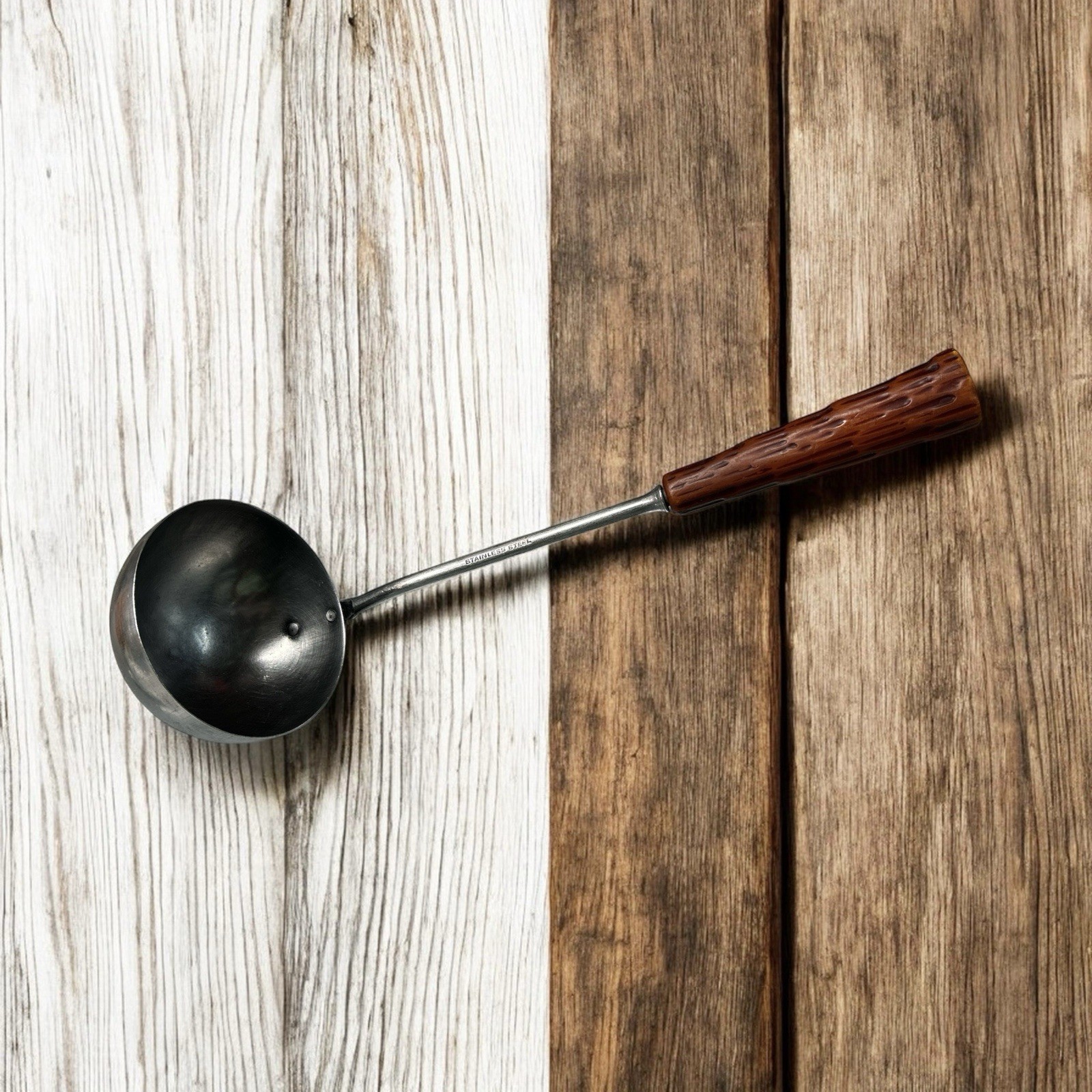 Vintage Stainless Ladle Brown Caramel Bakelite Handle 8”