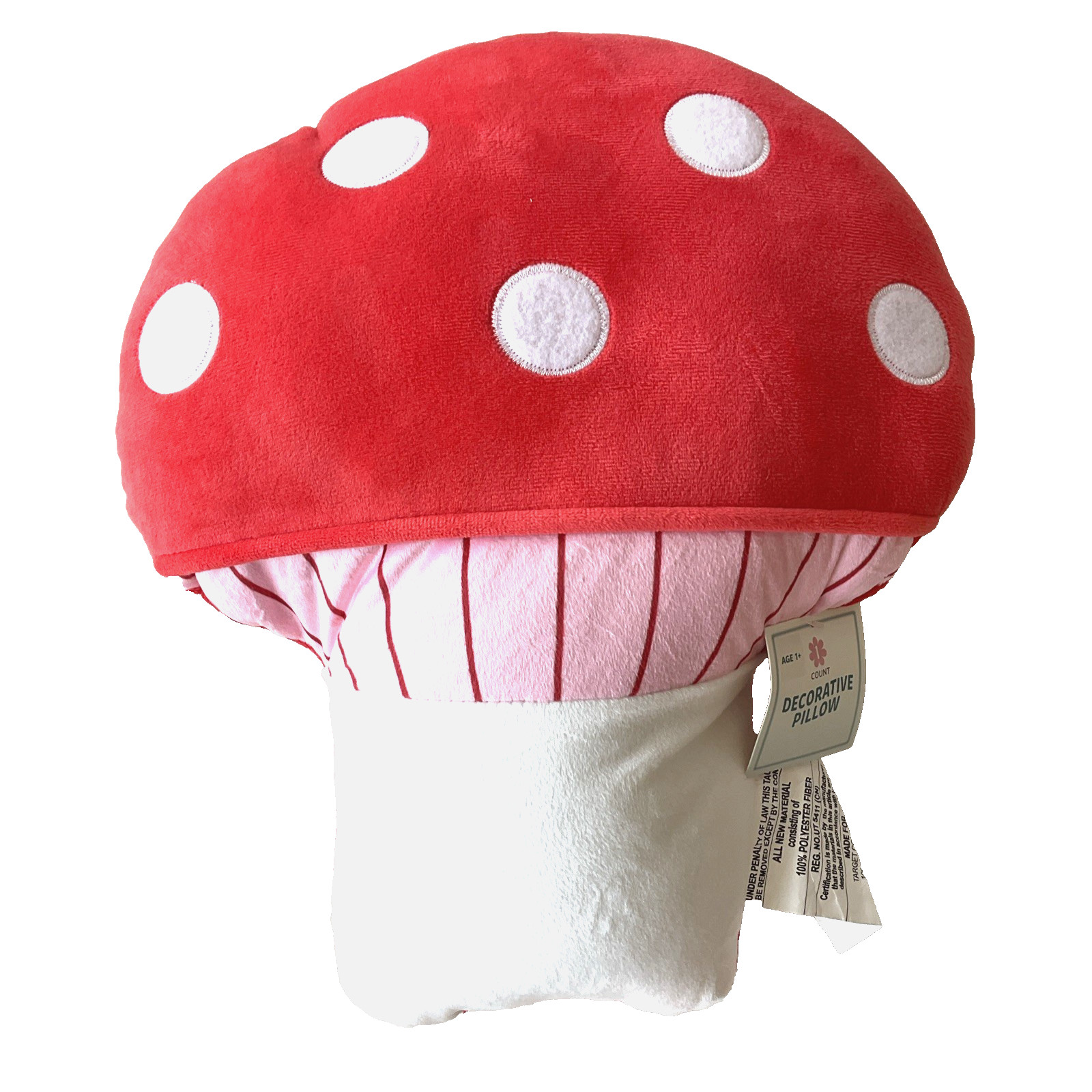 Mushroom Throw Pillow Kid Room Playroom Whimsical Fantasy Decoration Red & White