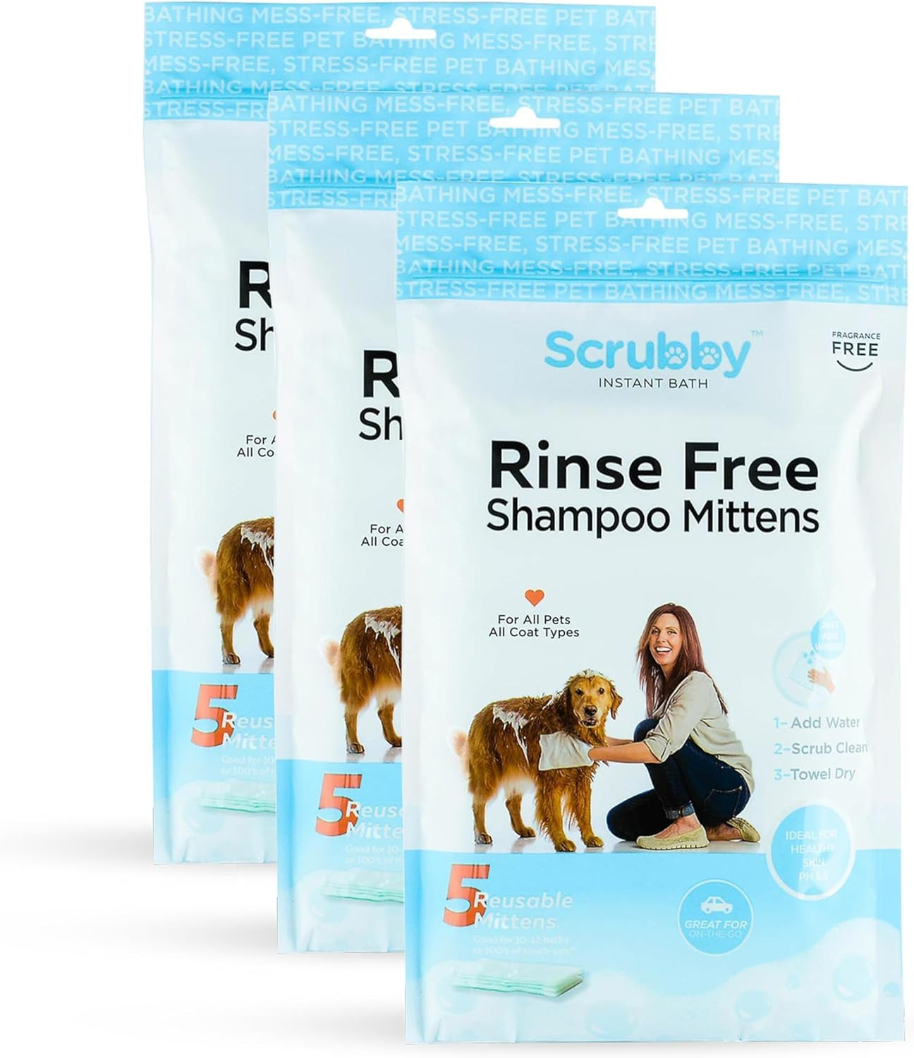 No Rinse Pet Wipes | Rinse Free Shampoo Mittens | Dogs & Cats | Bath Wipes - Bat