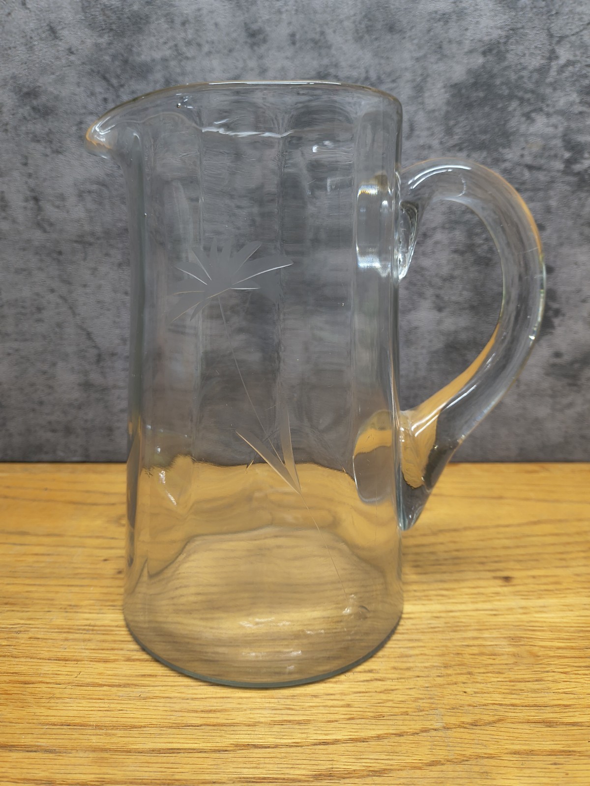 Vintage MCM Flower Etched Glass Pitcher