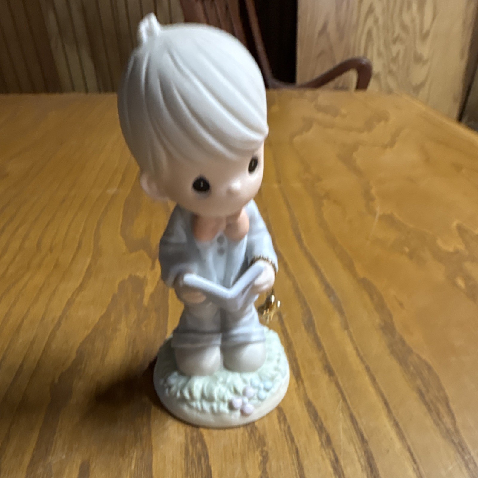 Precious Moments Boy with Bible Ceramic Christian Figurine Statue Collectible