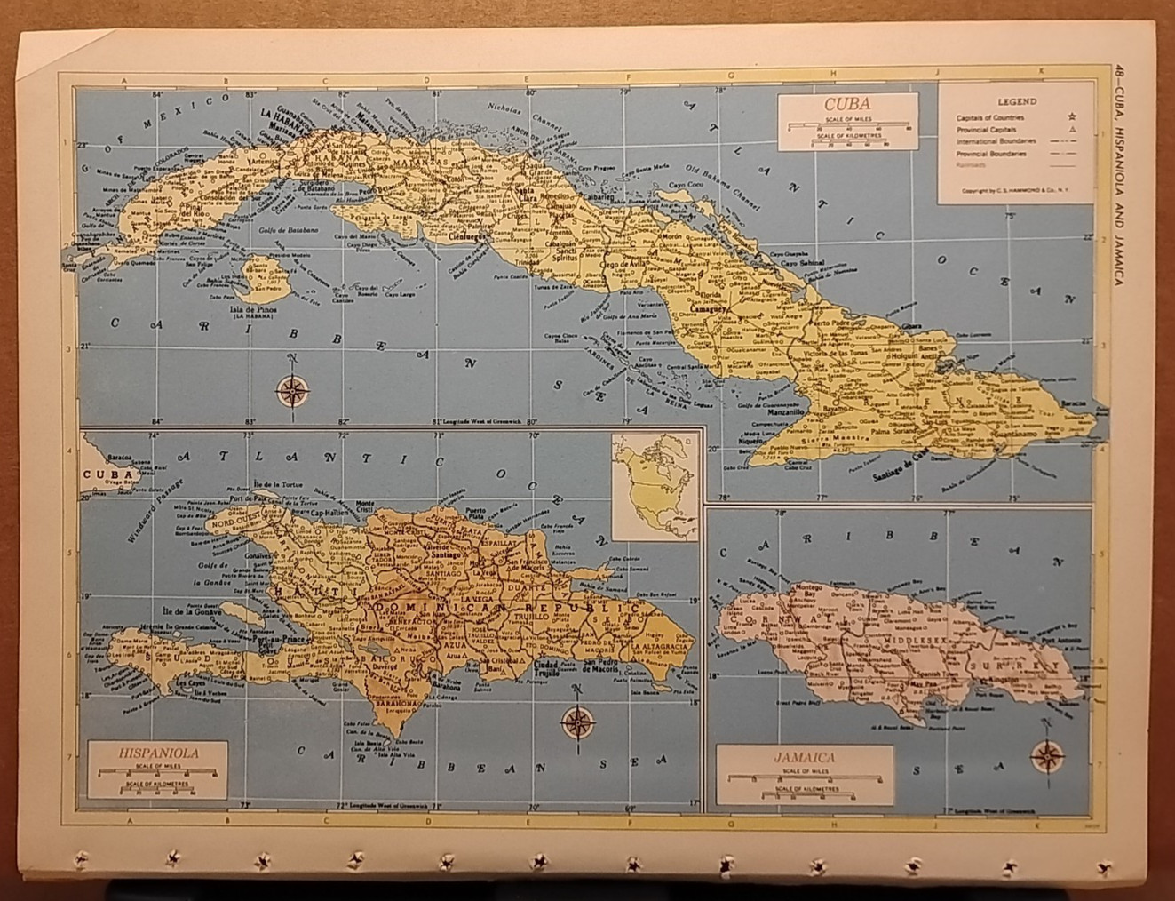 1953 Vintage CUBA JAMAICA & HISPANIOLA Atlas Map Hammond's Superior World Atlas