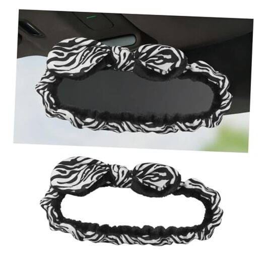 Bow Car Rearview Mirror Cover, Fashionable Elastic Plush Automotive Rear Zebra