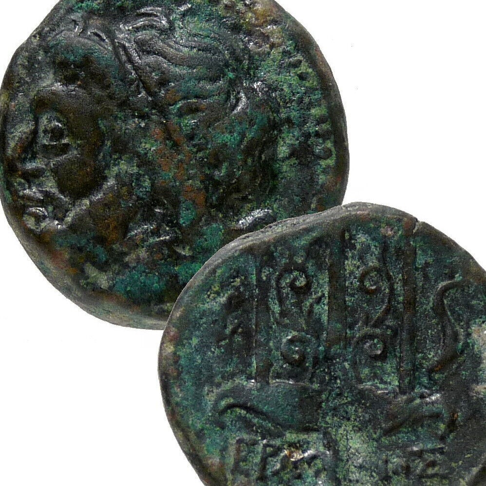 Poseidon/Trident, Dolphins. HIERON II King of Syracuse. Litra Greek Coin