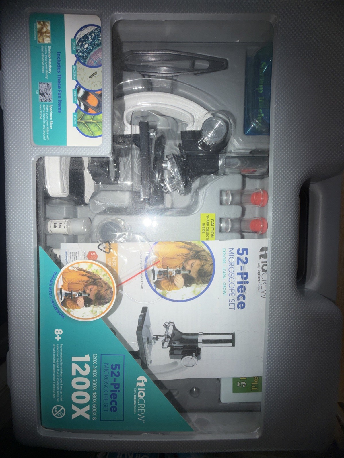 IQCrew Early Explorer Series 52-Piece Microscope Set STEM Learning 120-1200X