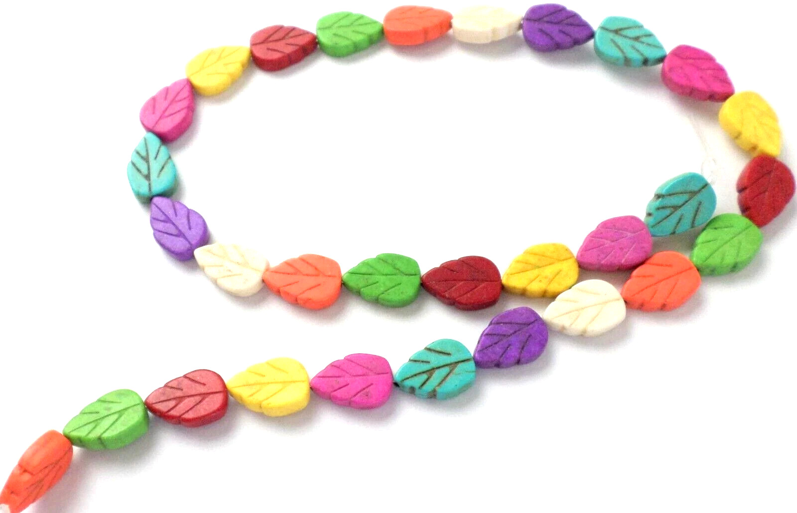 14" Strand 30 Gorgeous Multi-Colored Magnesite Stone Leaf Leaves Beads 14x9mm