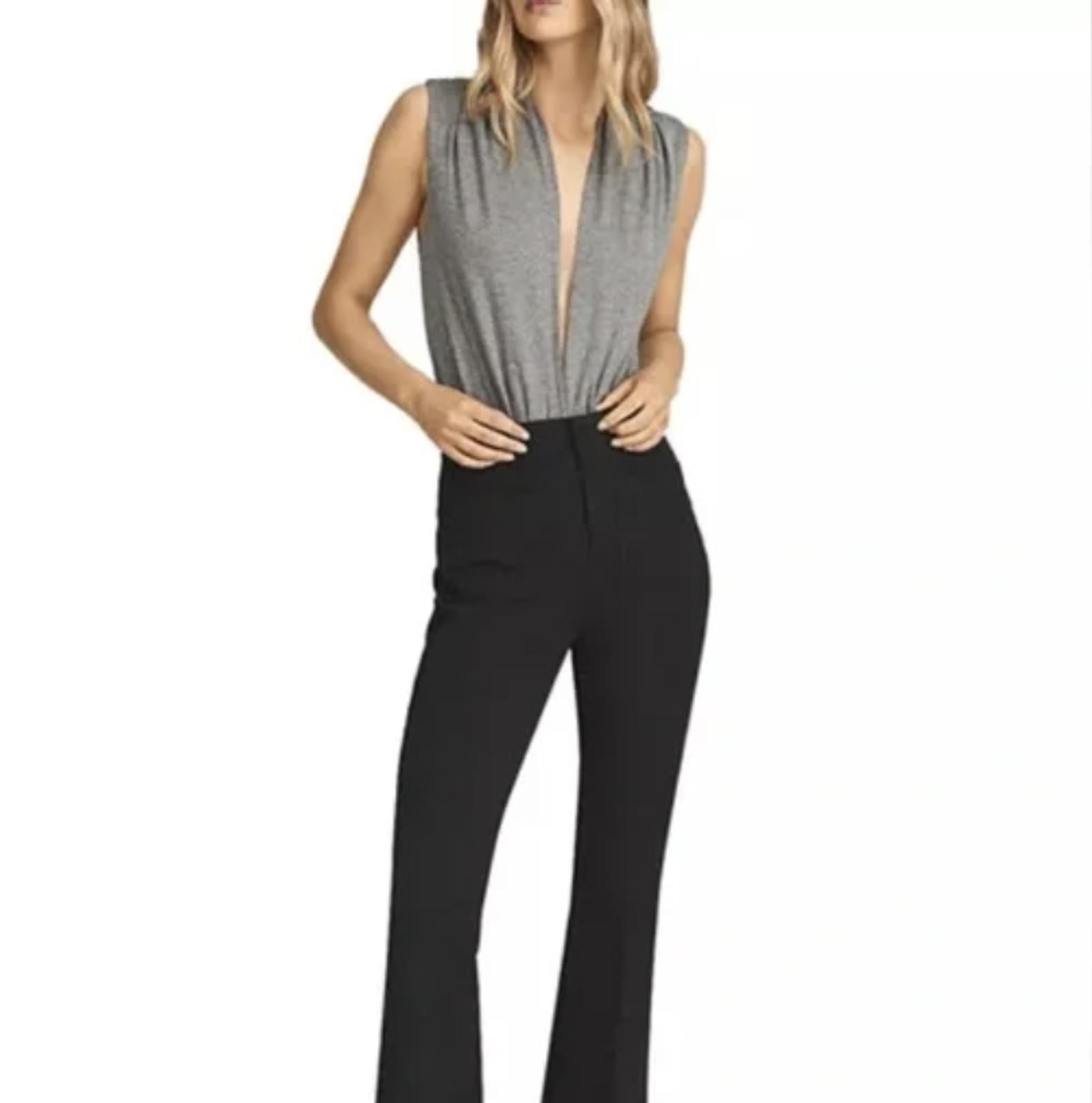 Reiss Rosalba Gray Sleeveless Bodysuit Plunge Jersey One Piece Classic Minimal L