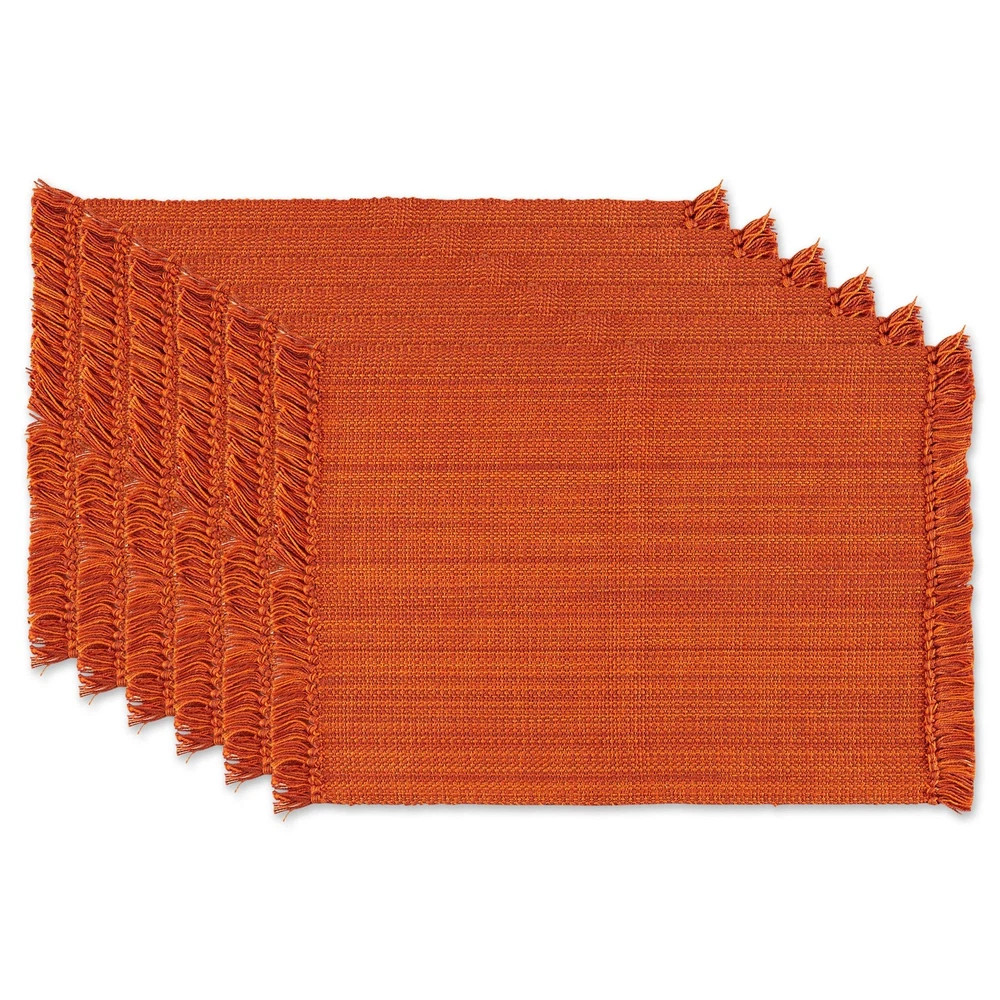 Burnt Orange Kitchen Placemat Set Of Six 13X19 Rectangular Cotton Table Dec