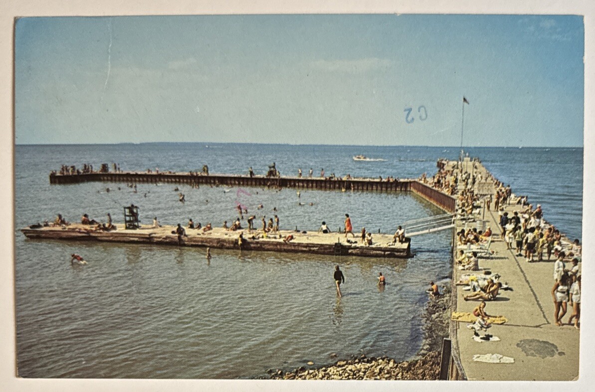 People on Famous Dock at Lakeside Ohio OH Lake Erie Vintage Postcard