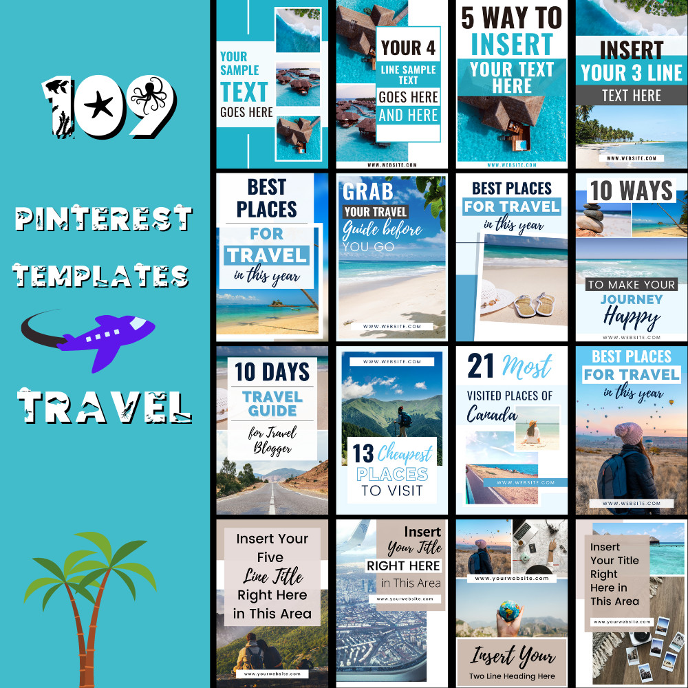 109 Pinterest Templates "Travel" for your social media presence