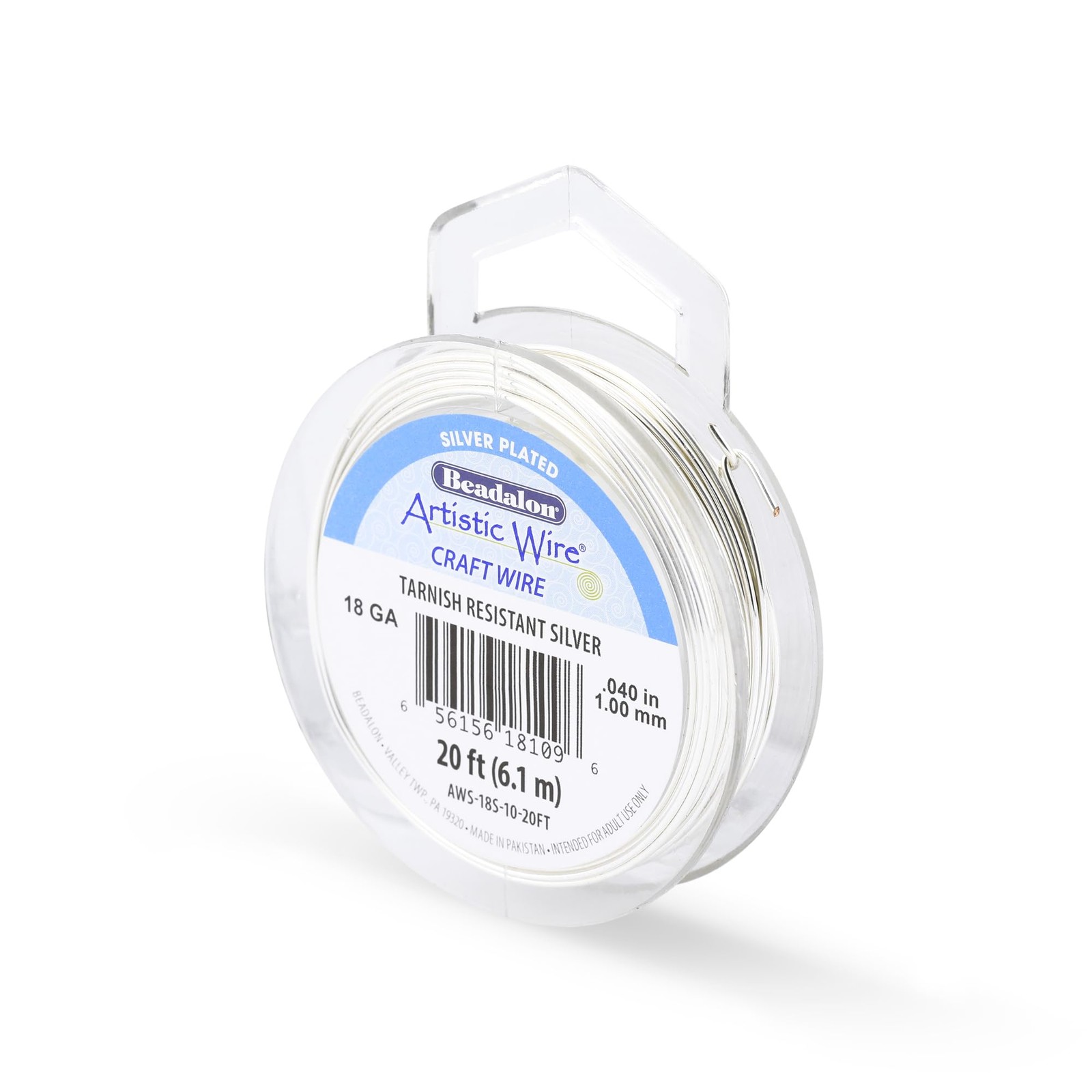 Artistic Wire, 18 Gauge Silver Plated Tarnish 18 Gauge, 20 ft, 