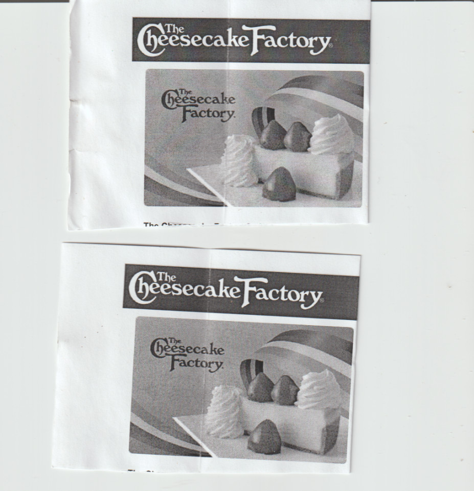 2 The Cheesecake Factory Paper Gift Cards $25 each verified 12/12/25