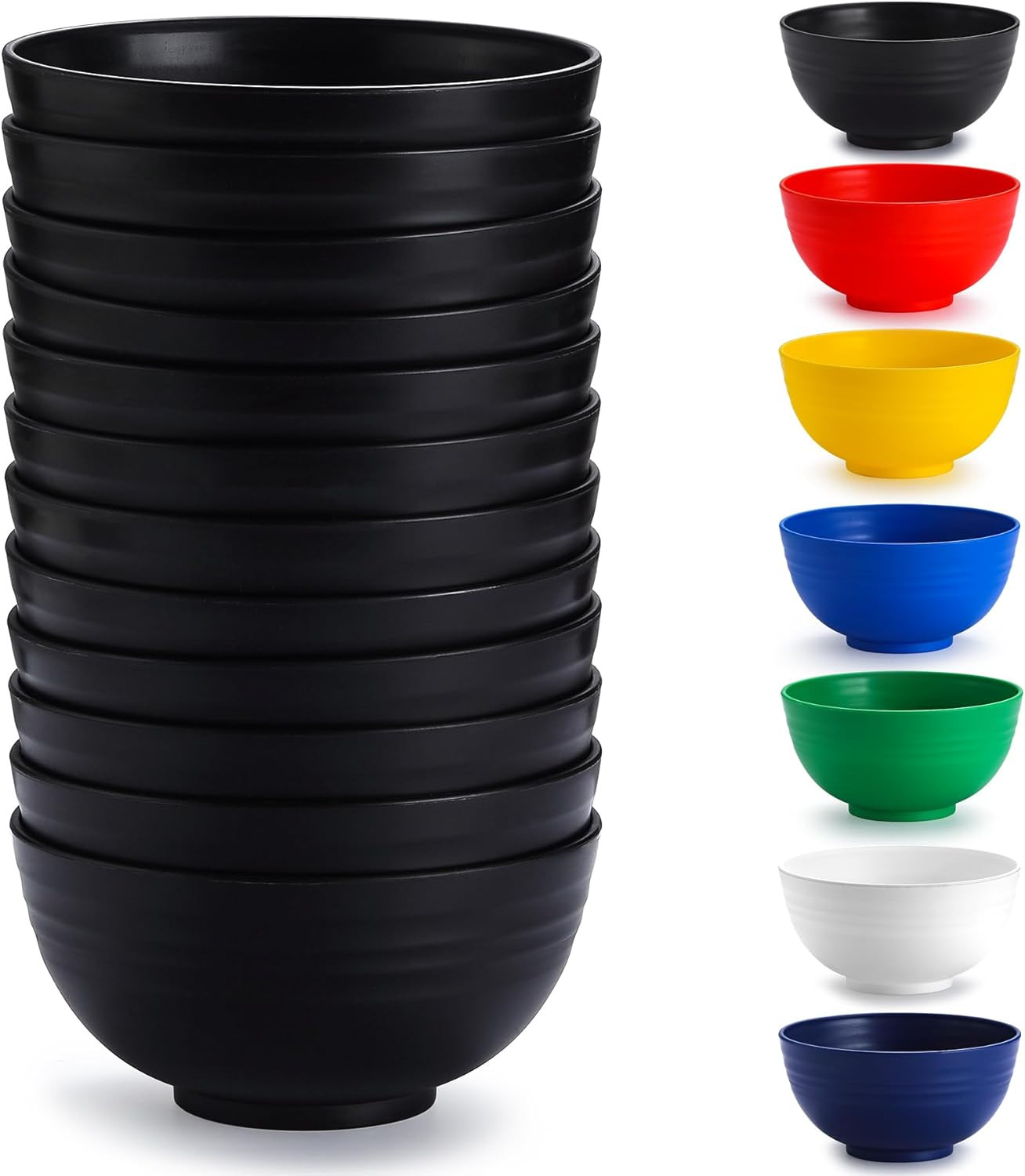 Berglander Black Plastic Bowls Set of 12 Pieces 25Oz, Reusable and Sturdy Ramen 