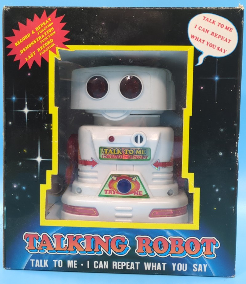 Battery Operated Talking Robot Toy Repeats Speech Lights Sounds Vintage