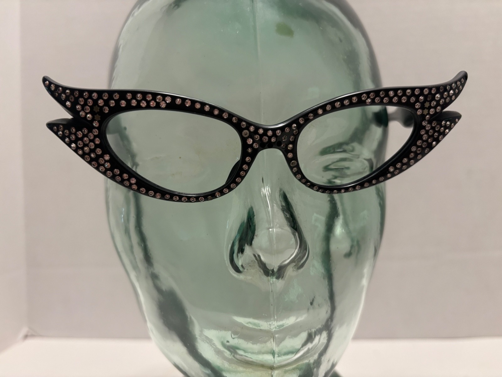 1950s French A.S. ZAZA  RHINESTONE Cat Eye GLASSES FRAMES Vintage Black