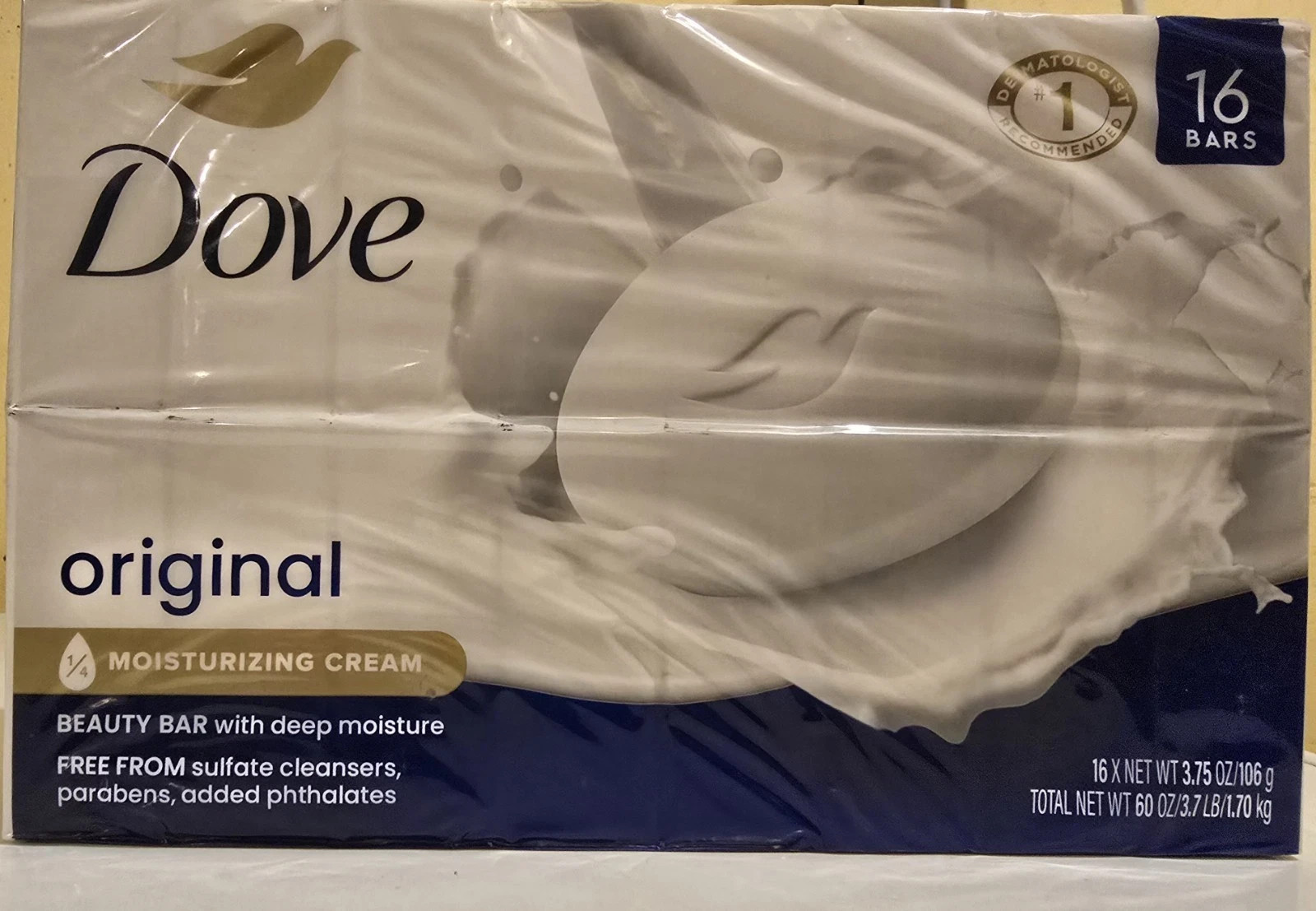 Dove Original Beauty Bar Deep Moisture White 4 Ounce Each. 16 Bars A0