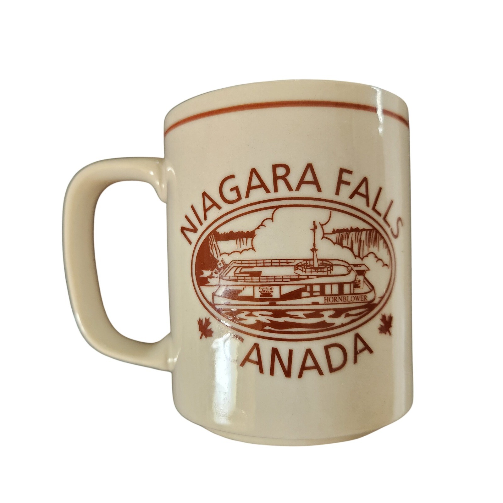 Niagara Falls Canada Hornblower Boat Souvenir Ceramic Coffee Mug Cream Brown