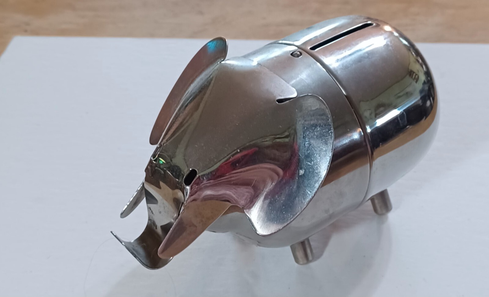 Raymond Metal Piggy Bank Hong Kong Vintage Silvertone