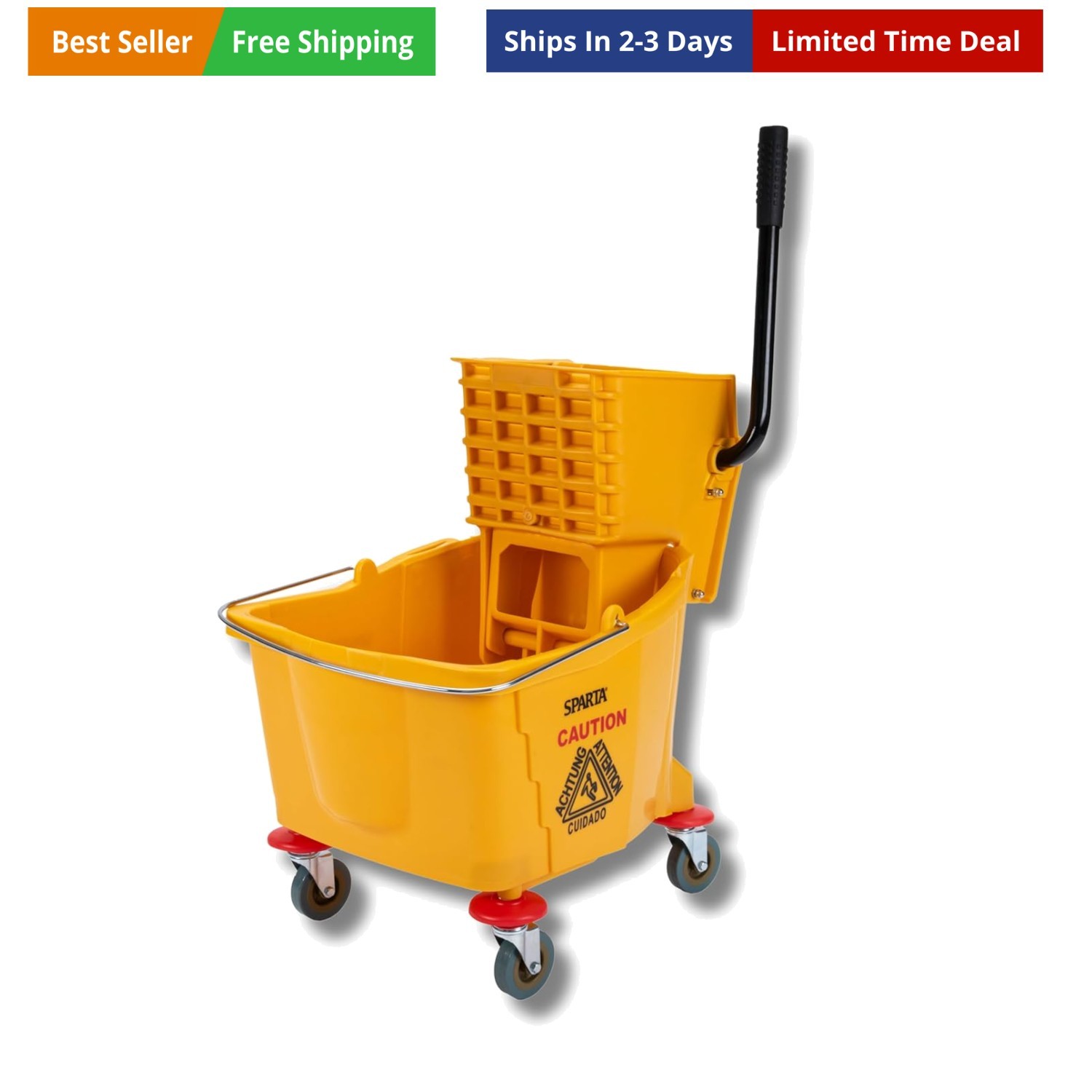 35-Quart Commercial Mop Bucket with Side-Press Wringer, Integrated Pour Spout...