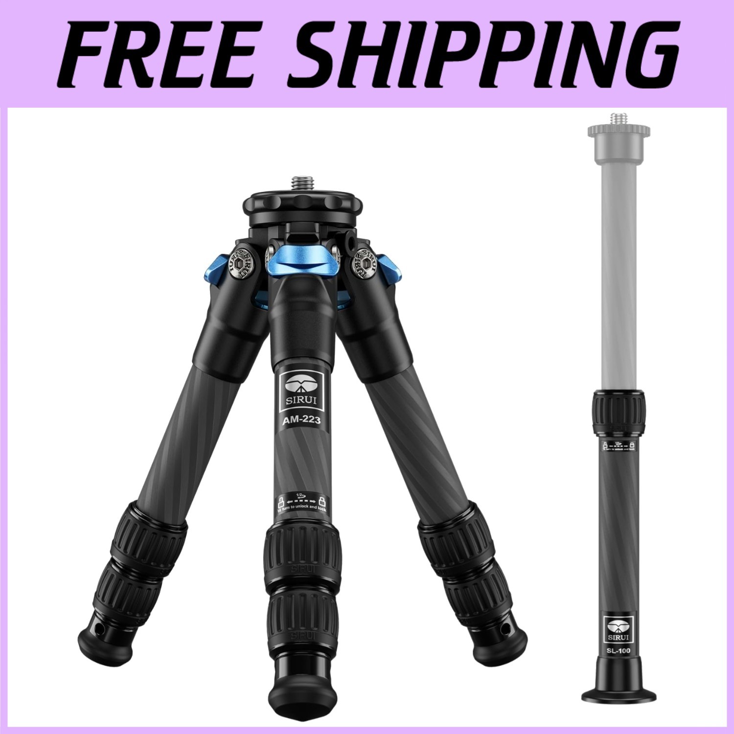 Lightweight Carbon Fiber Camera Tripod, 26" Max Height