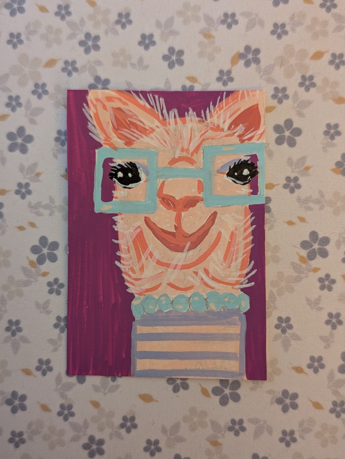 aceo original painting 2.5x3.5 Pretty Llama by LCReverie. New. Shipped