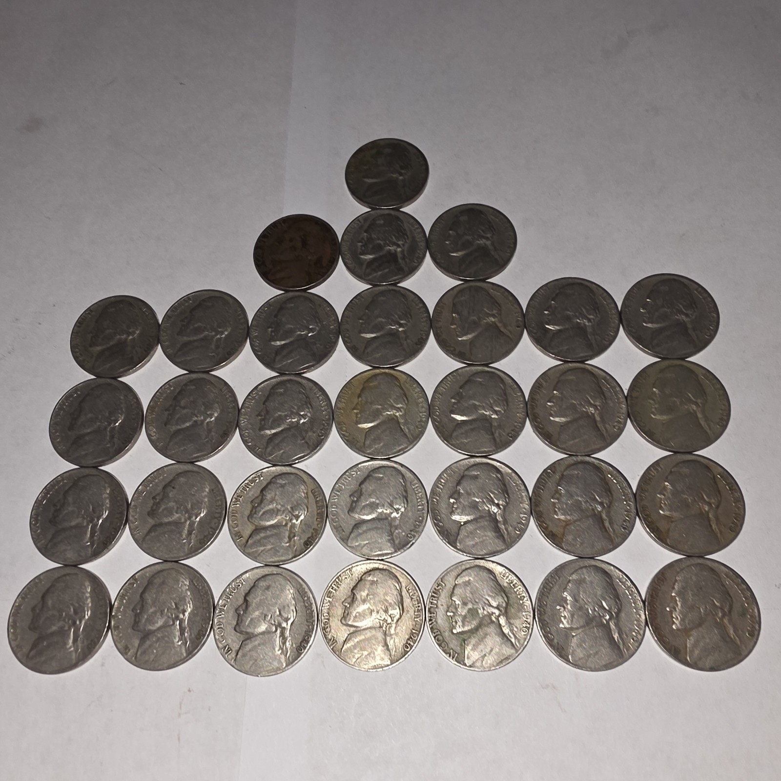 1940 Jefferson Nickel Lot of 32 – 5D, 5S, 22 No Mint Mark – Mixed Circulated