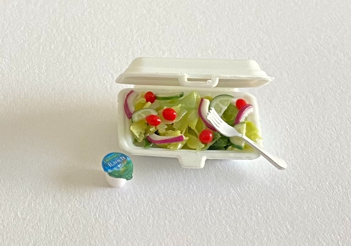 1:12 Scale Artisan Dollhouse Food - MINIATURE TAKE-OUT GARDEN SALAD SET