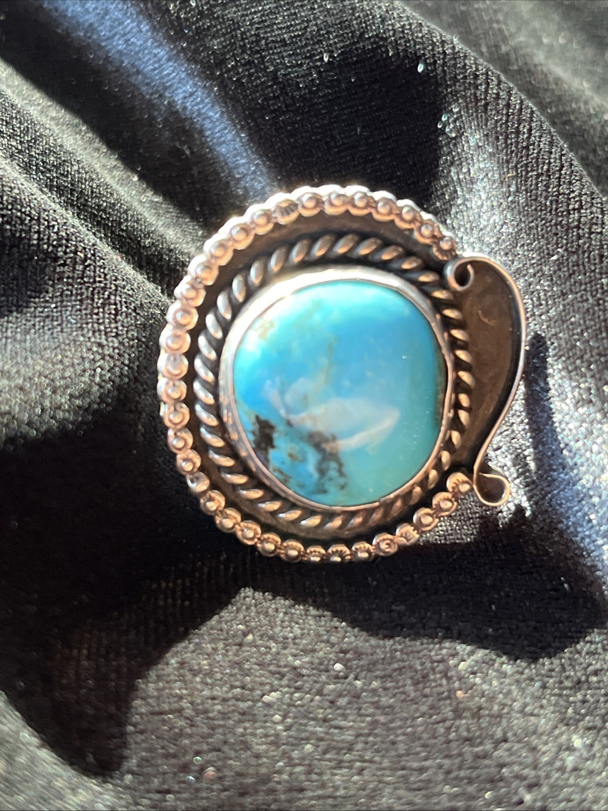 Vintage Native American Navajo Sterling Silver Turquoise Ring H. Bell Size 8.5