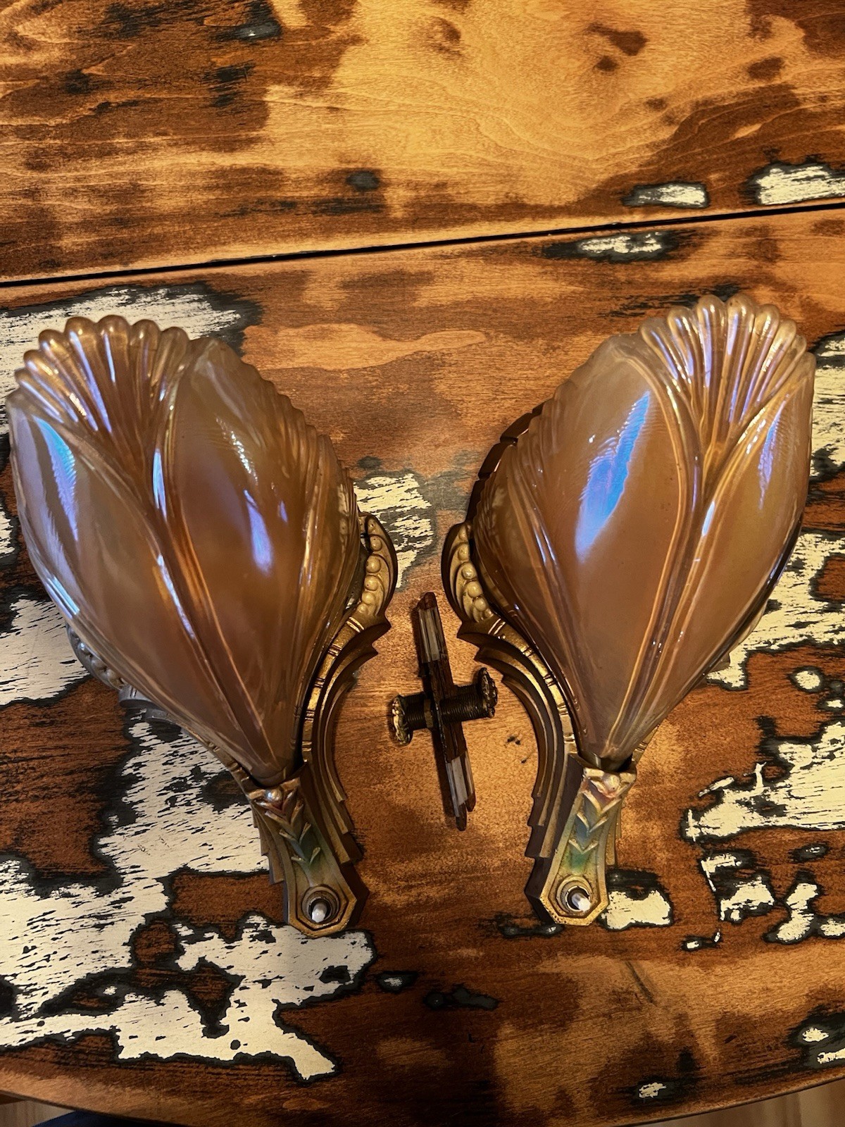 vintage pair 1930-40'S ART DECO bat wing slip shade sconces