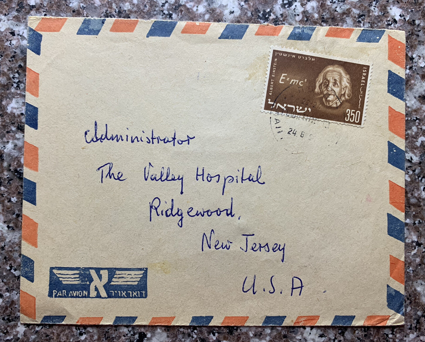 1956 ISRAEL COVER STAMP #117 EINSTEIN, SENT TO RIDGEWOOD NEW JERSEY 
