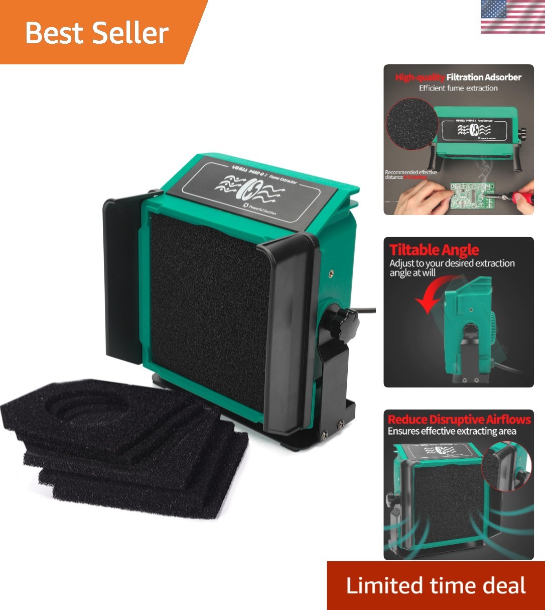 Solder Smoke Absorber with 8 Extra Filters and Dual-Filtering Function