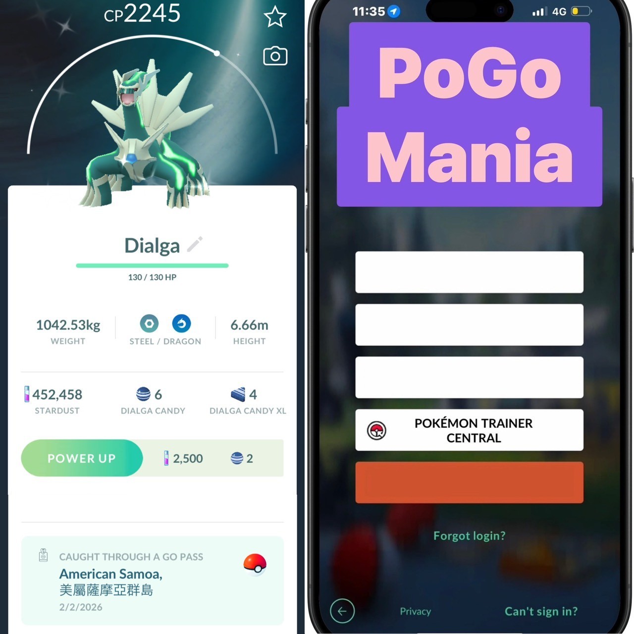 Shiny Dialga✨mini PTC 80k✨caught in Poke Ball✨(read description)