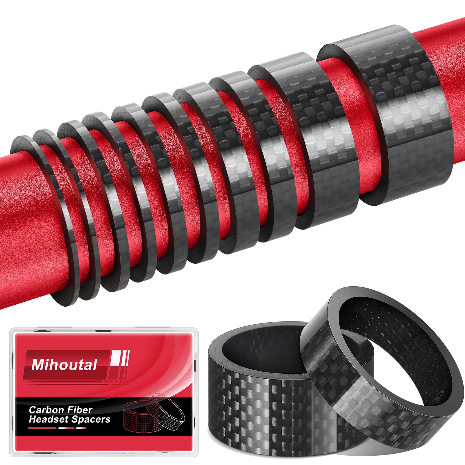 Mihoutal Carbon Fiber Bike Headset Spacers, Bike Stem Spacers 1 1/8 Inch, 6 S...