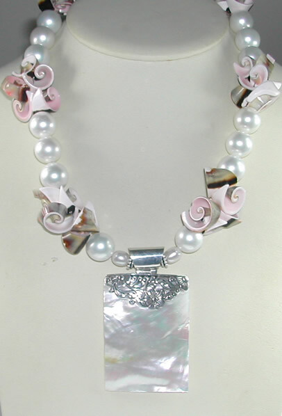 Sea Shell MOP Shell Pearl Necklace Statement Handcrafted  Sterling Silver